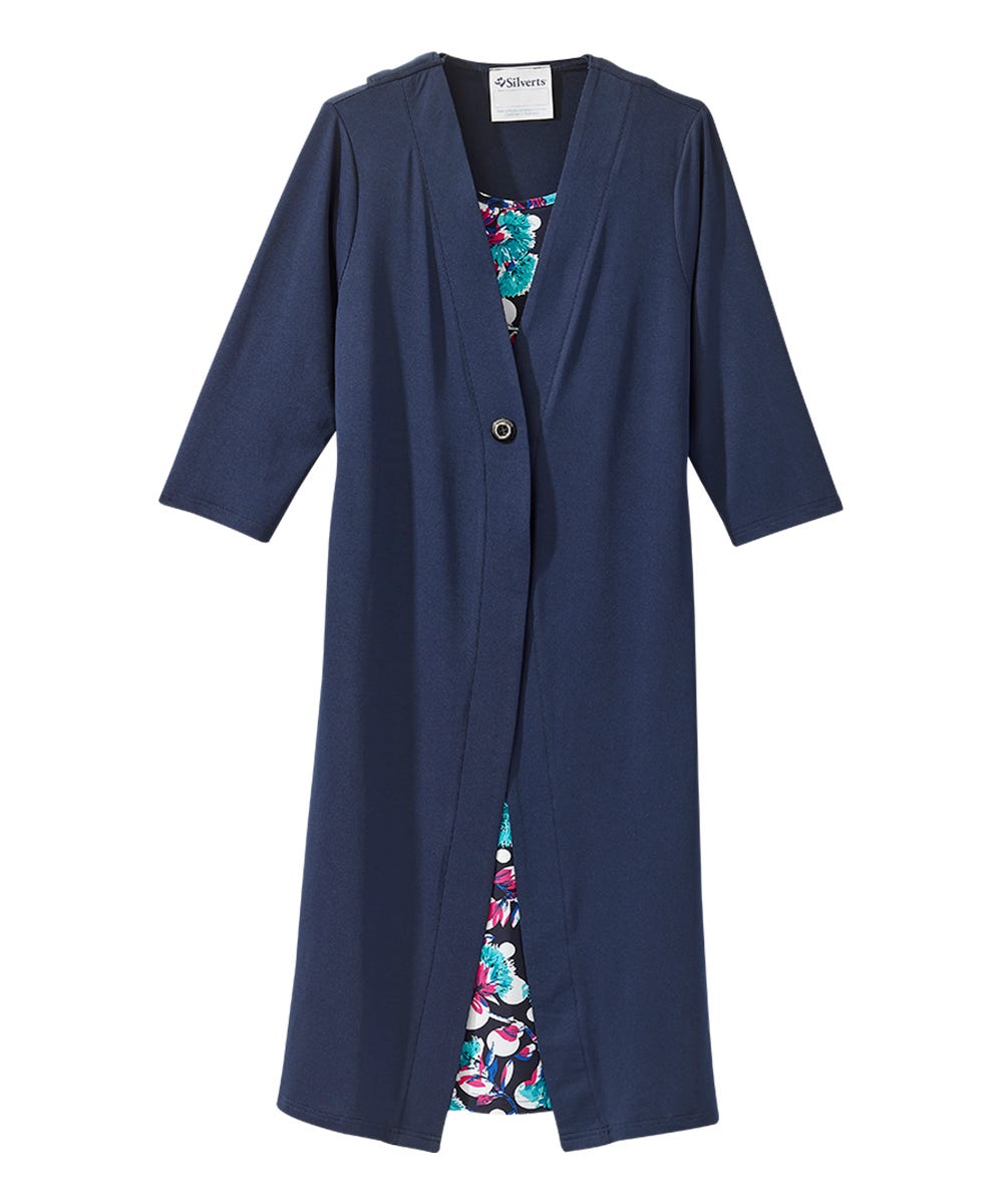 Women's Open Back Twofer Dress Navy Multi Dot | (sv2385) / XL Women's Open Back Twofer Dress Navy Multi Dot | (sv2385) / XL