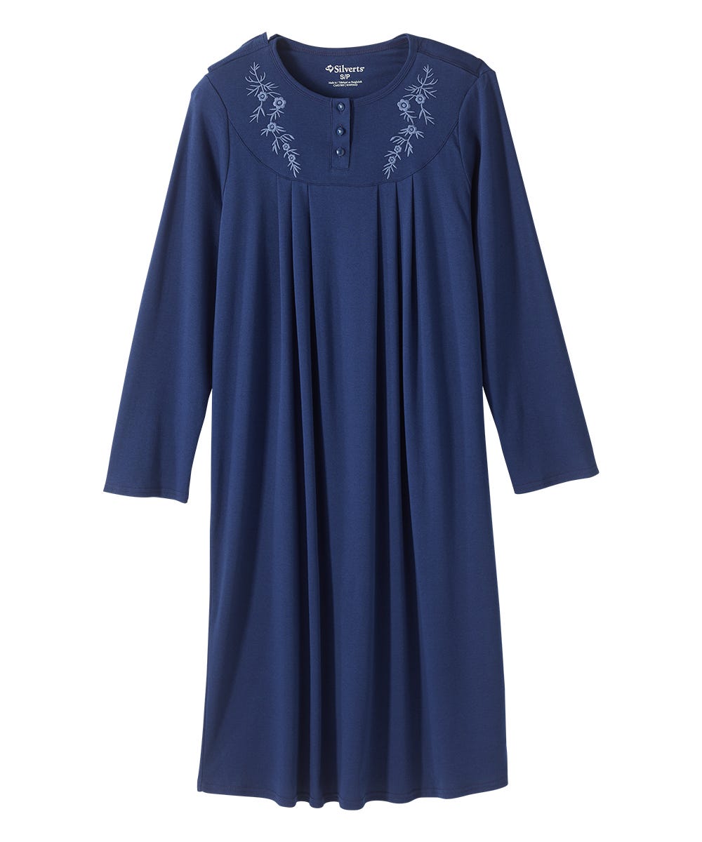 Women's No Peek Hospital & Home Care Long Sleeve Gown - Cosmic Cobalt | (sv2455) / M Women's No Peek Hospital & Home Care Long Sleeve Gown - Cosmic Cobalt | (sv2455) / M