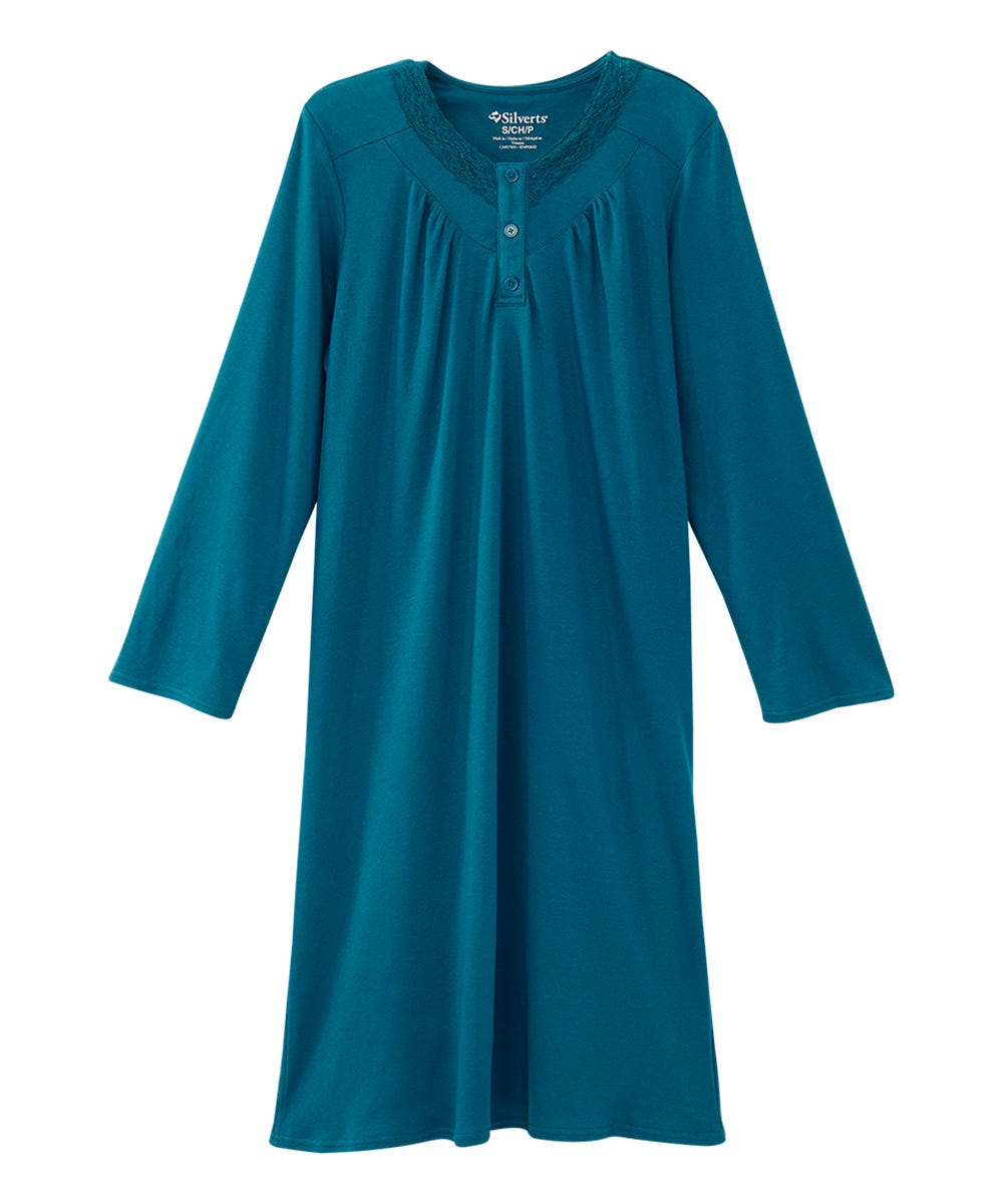 Women's No Peek Hospital & Home Care Gown with Lace Neckline