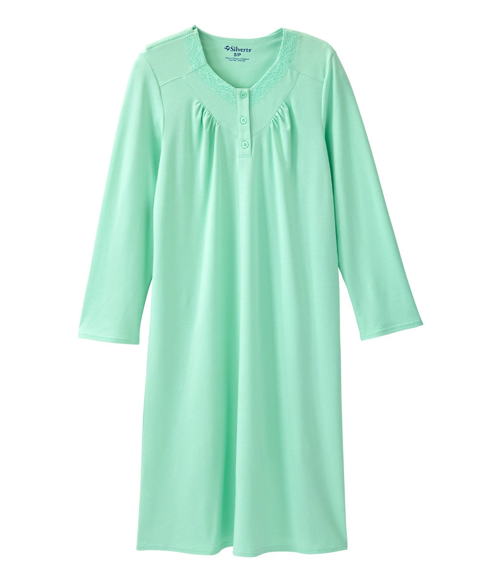Women's No Peek Hospital & Home Care Gown with Lace Neckline