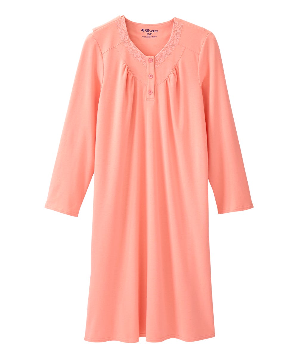 Women's No Peek Hospital & Home Care Gown with Lace Neckline