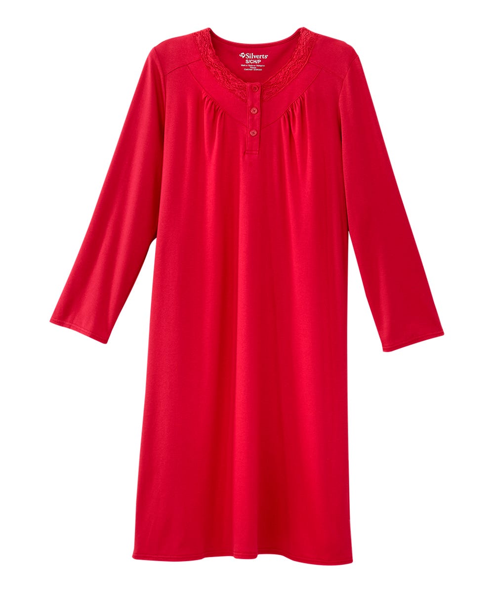 Women's No Peek Hospital & Home Care Gown with Lace Neckline