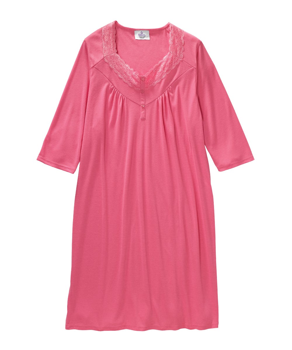 Women's No Peek Hospital & Home Care Gown with Lace Neckline