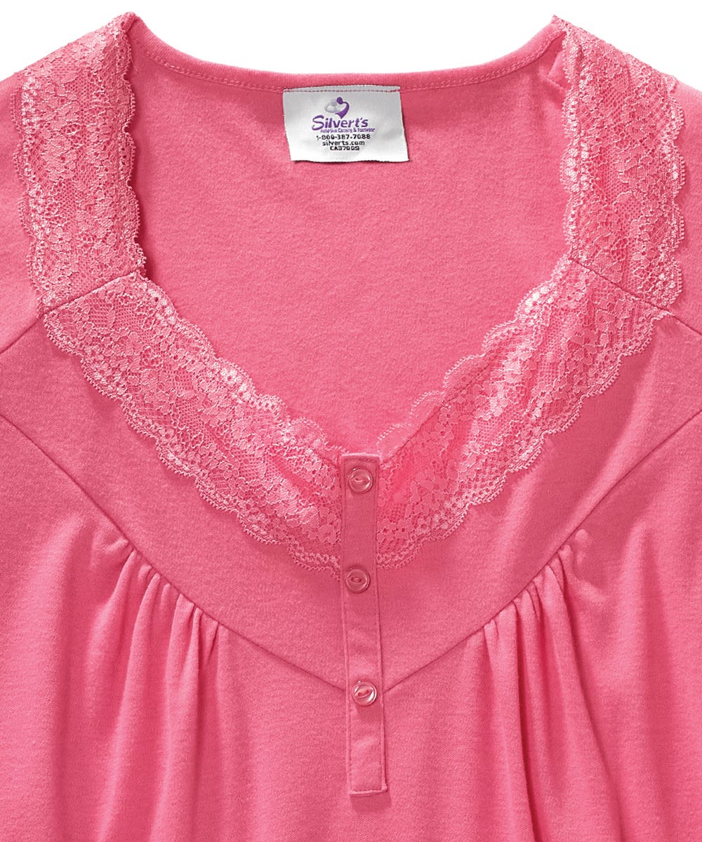 Women's No Peek Hospital & Home Care Gown with Lace Neckline