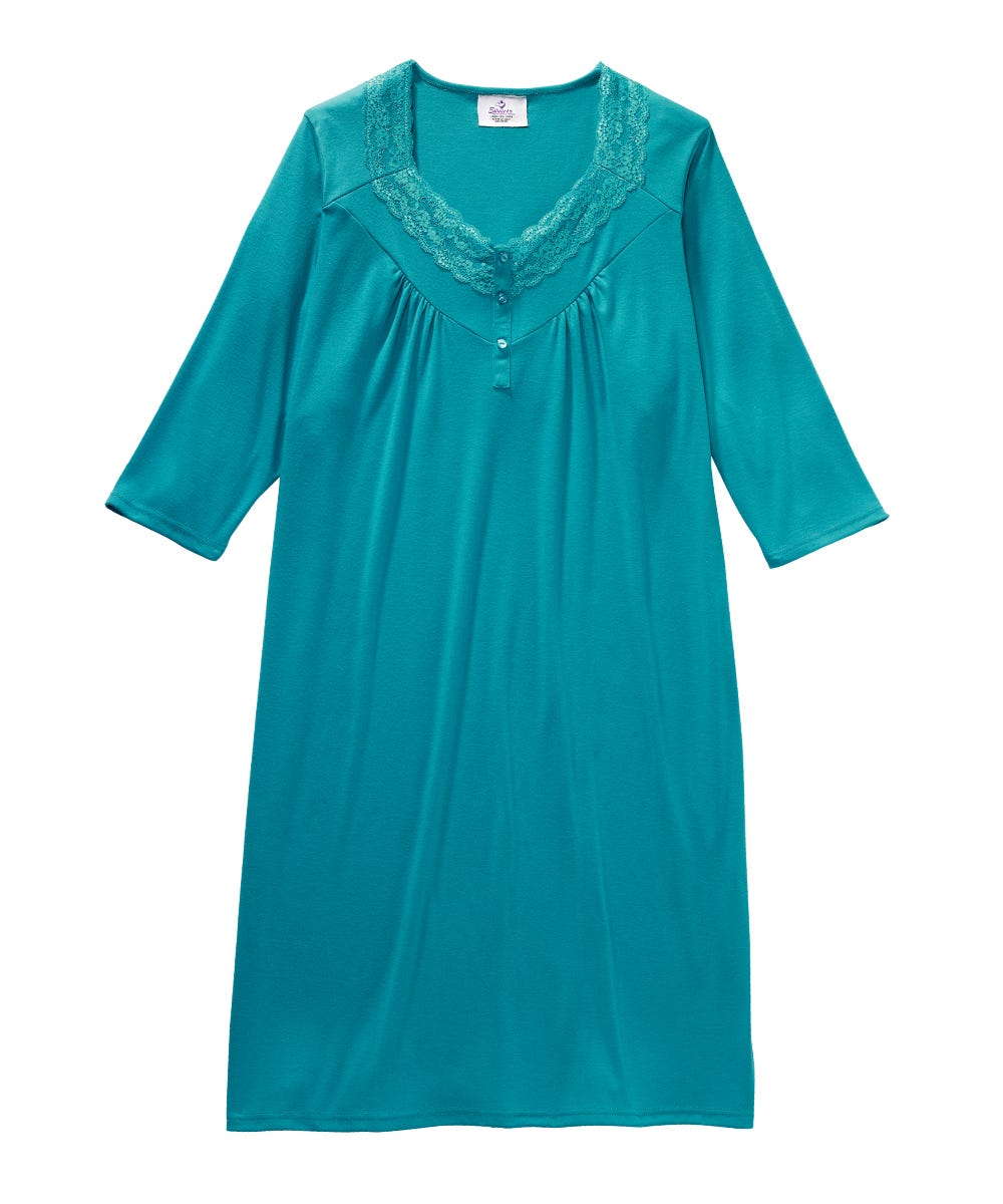 Women's No Peek Hospital & Home Care Gown with Lace Neckline