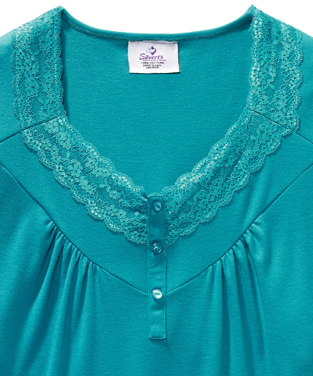 Women's No Peek Hospital & Home Care Gown with Lace Neckline