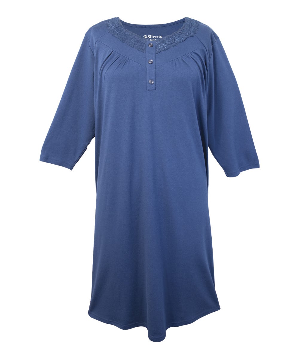Women's No Peek Hospital & Home Care Gown with Lace Neckline