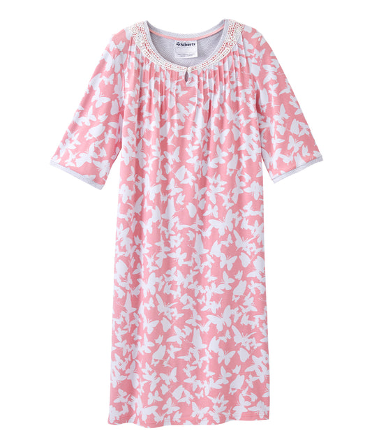 Open Back Knit Nightgown with Lace Trim