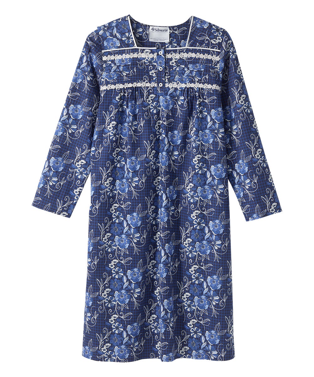 Women's No Peek Open Back Flannel Nightgown - Silverts 45