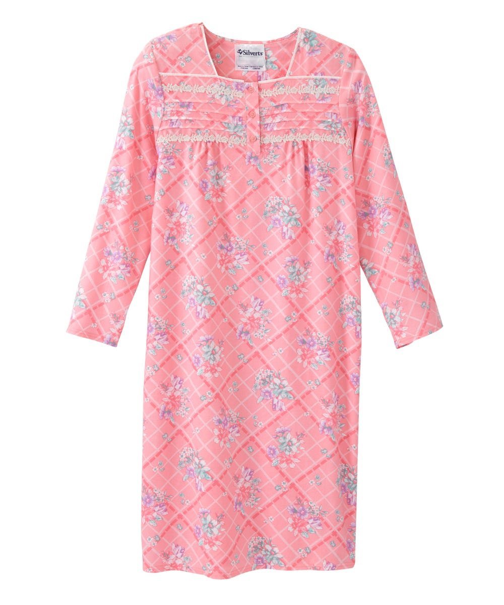 Women's No Peek Open Back Flannel Nightgown - Silverts 49
