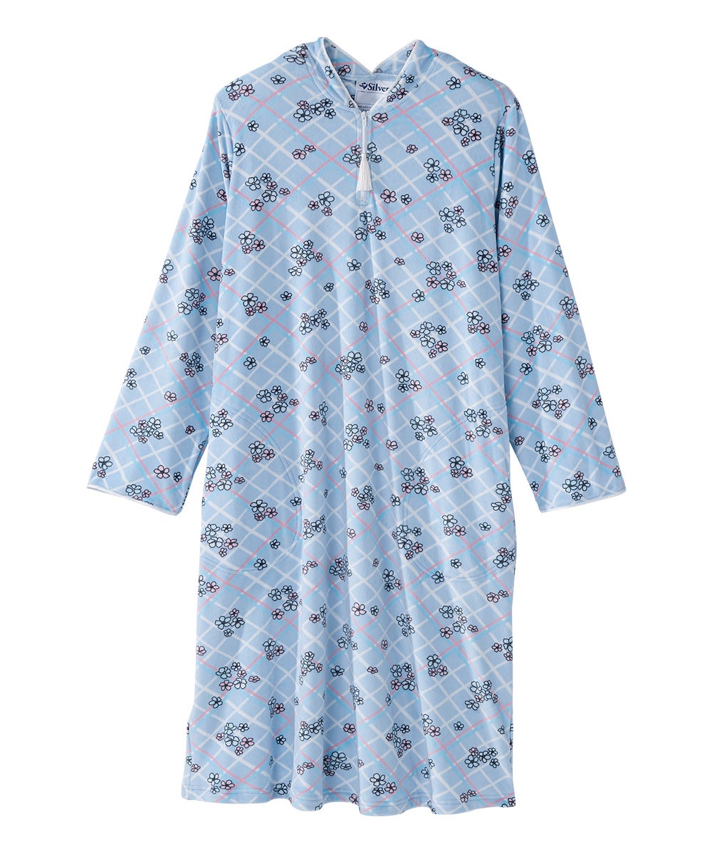 Women's Open Back Plush Nightgown with Zip Front