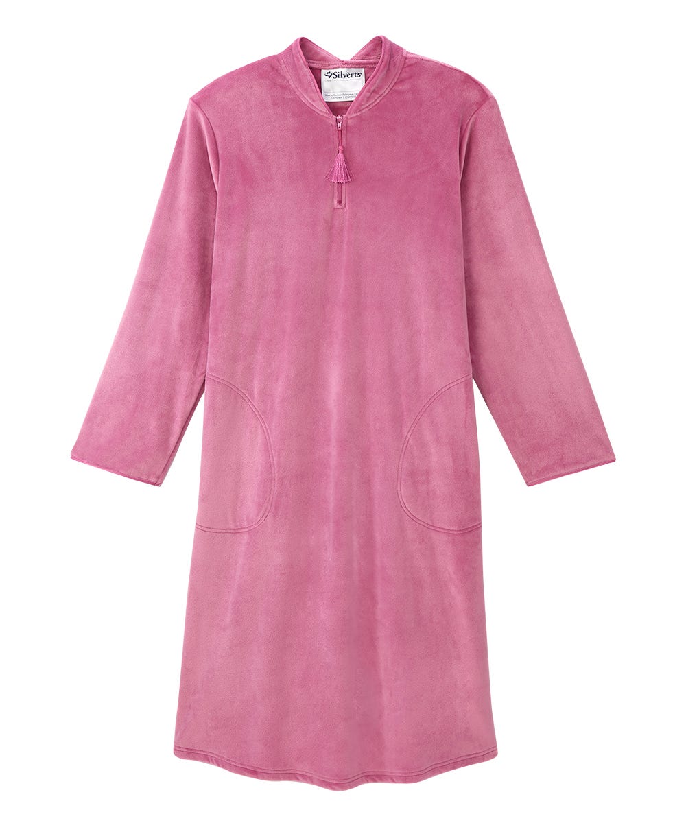 Women's Open Back Plush Nightgown with Zip Front