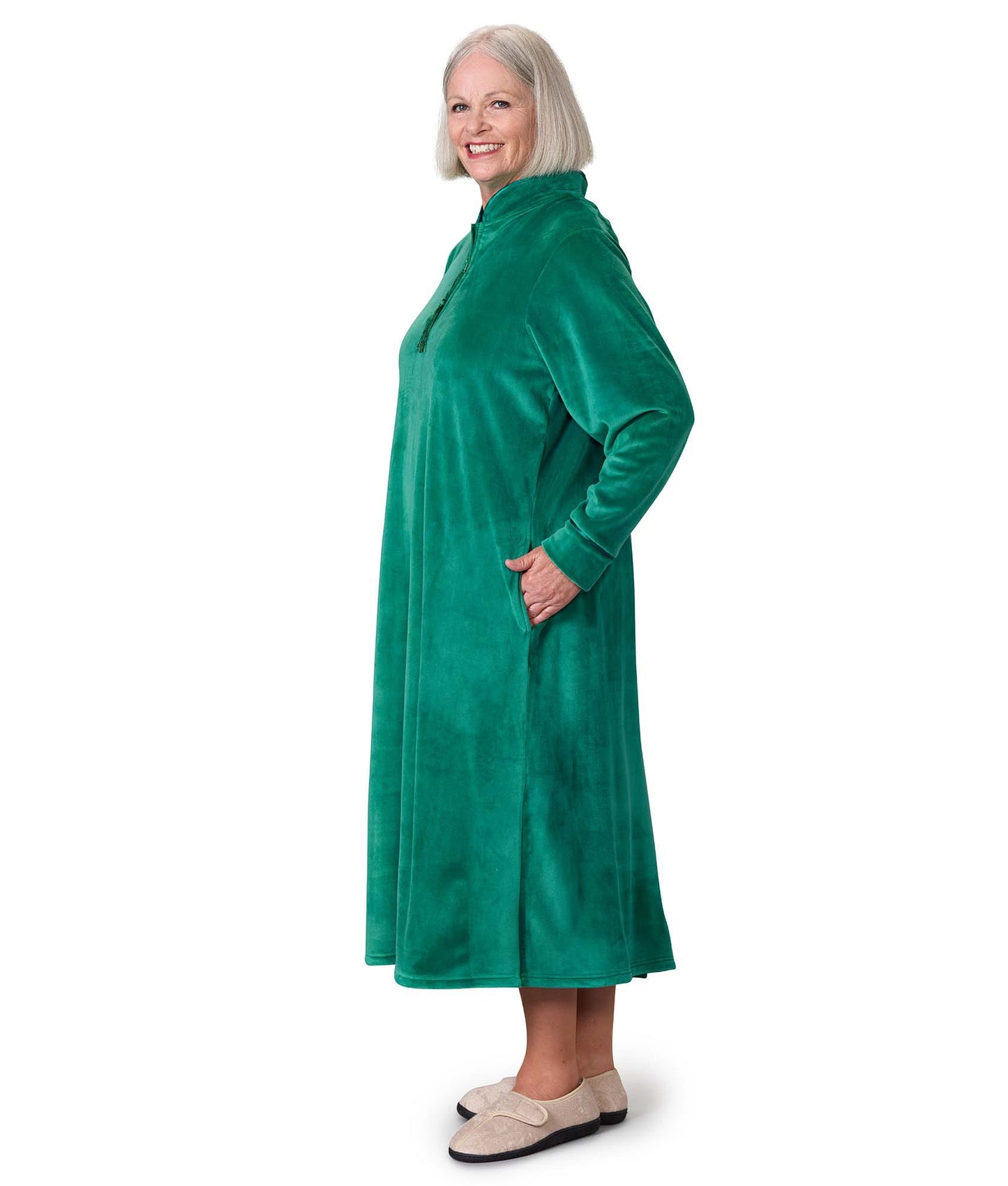 Women's Open Back Plush Nightgown with Zip Front