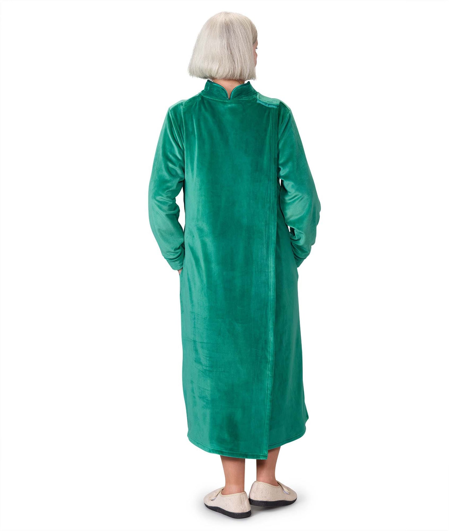 Women's Open Back Plush Nightgown with Zip Front