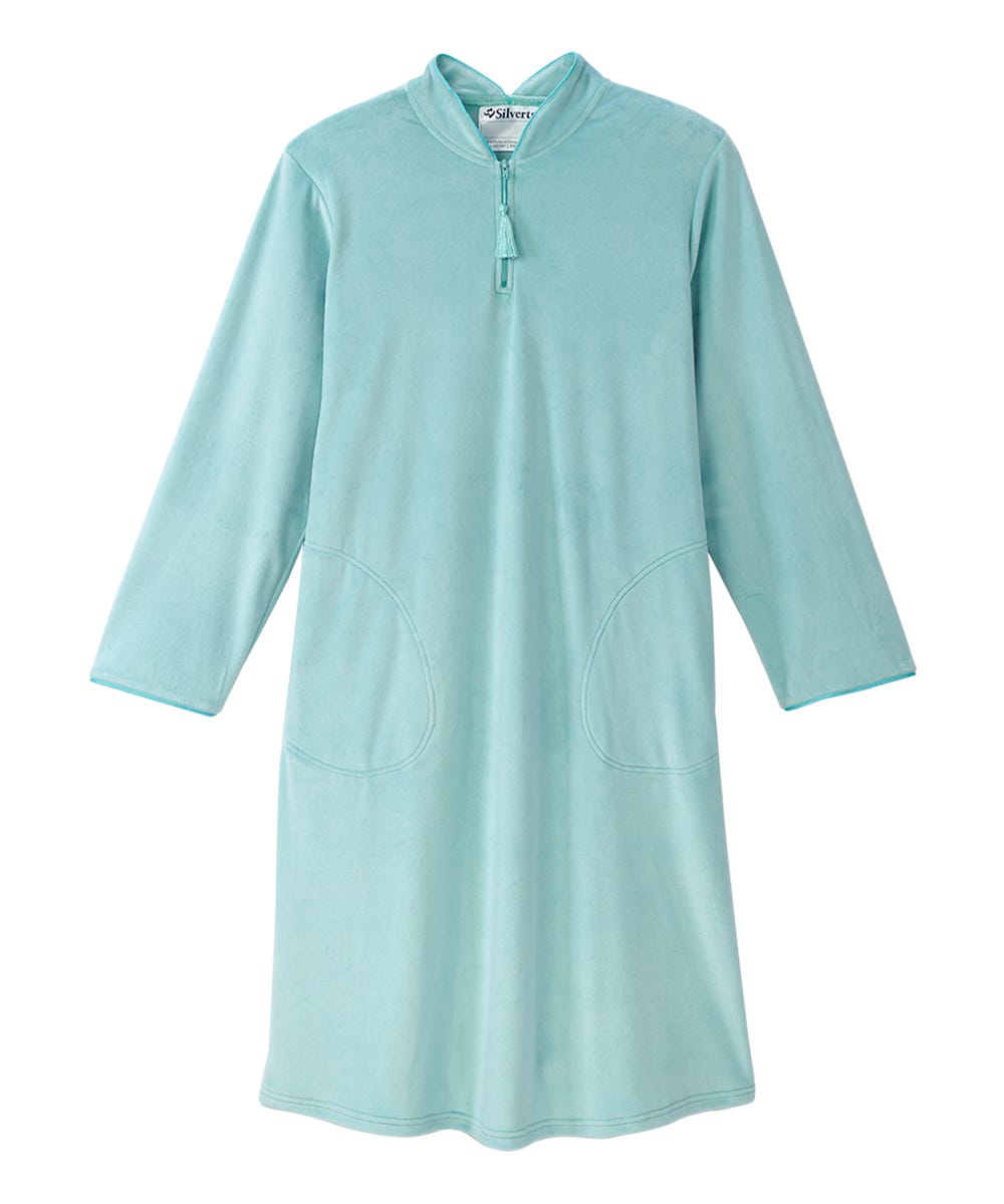 Women's Open Back Plush Nightgown with Zip Front