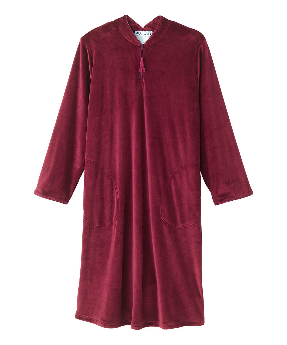 Women's Open Back Plush Nightgown with Zip Front