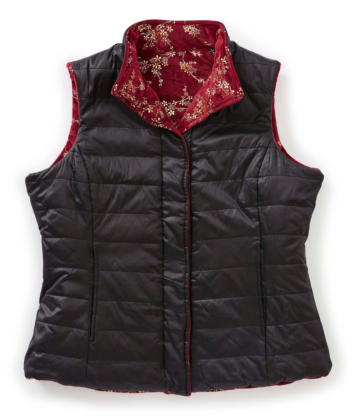 Women's Reversible Magnetic Snap Front Puffer Vest - Clearance