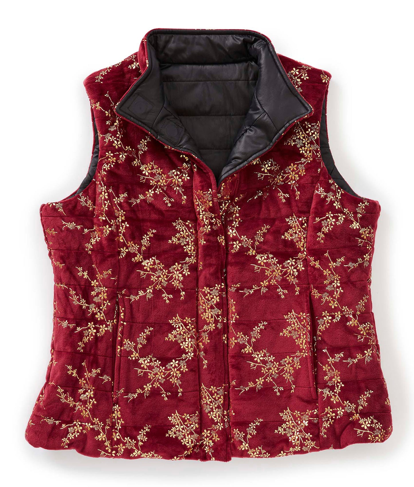 Women's Reversible Magnetic Snap Front Puffer Vest - Clearance
