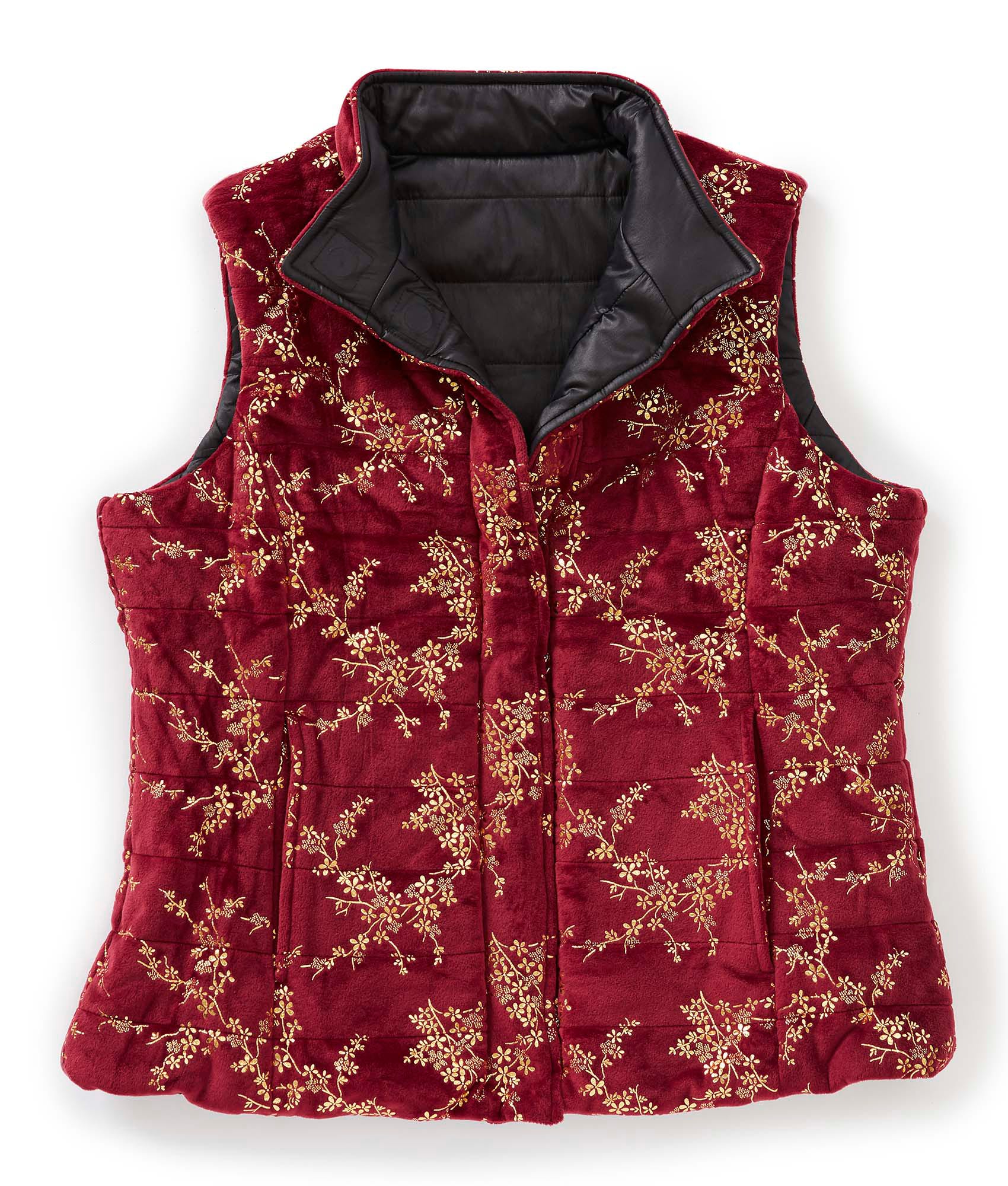 Women's Reversible Magnetic Snap Front Puffer Vest - Clearance