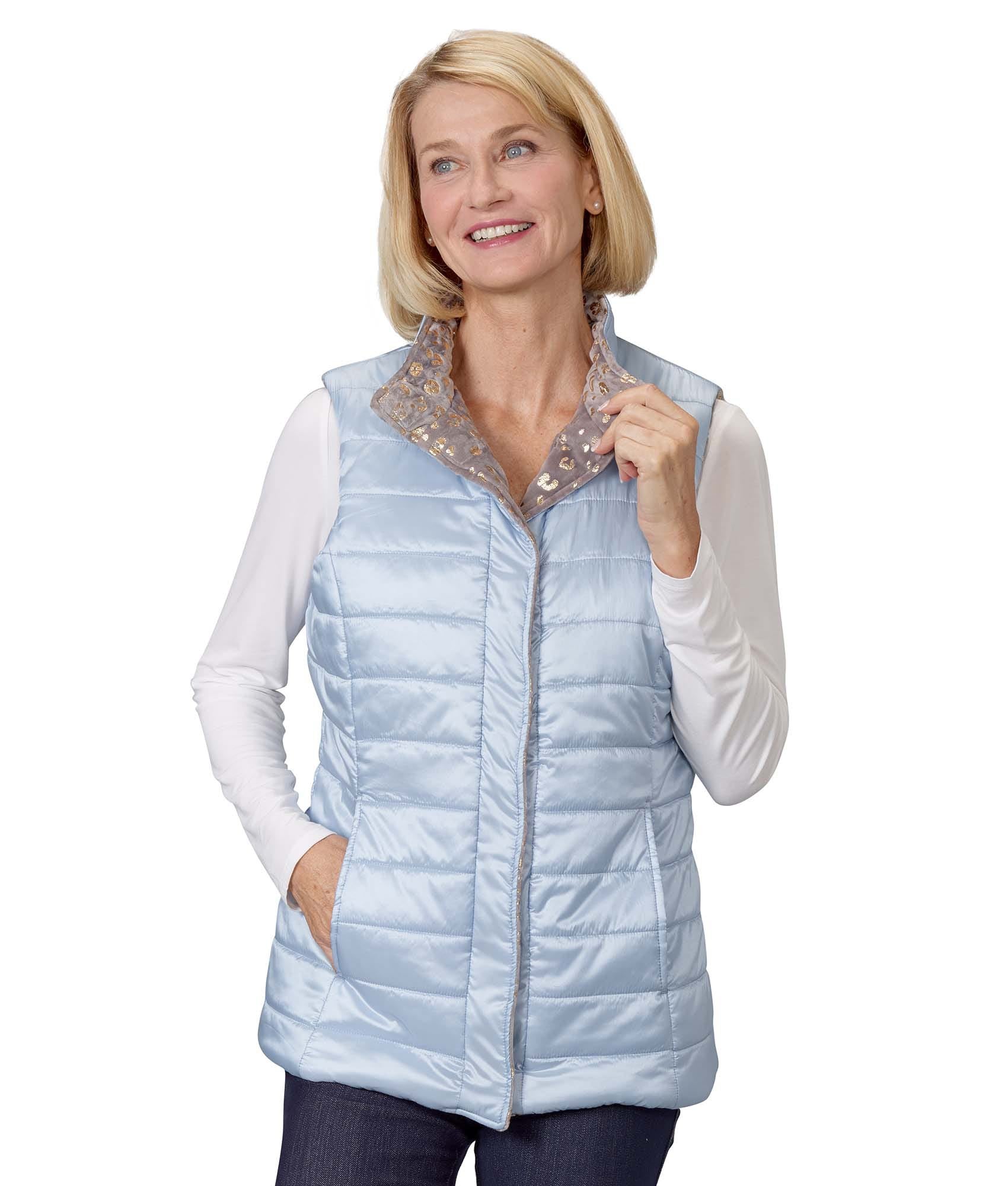 Women's Reversible Magnetic Snap Front Puffer Vest - Clearance