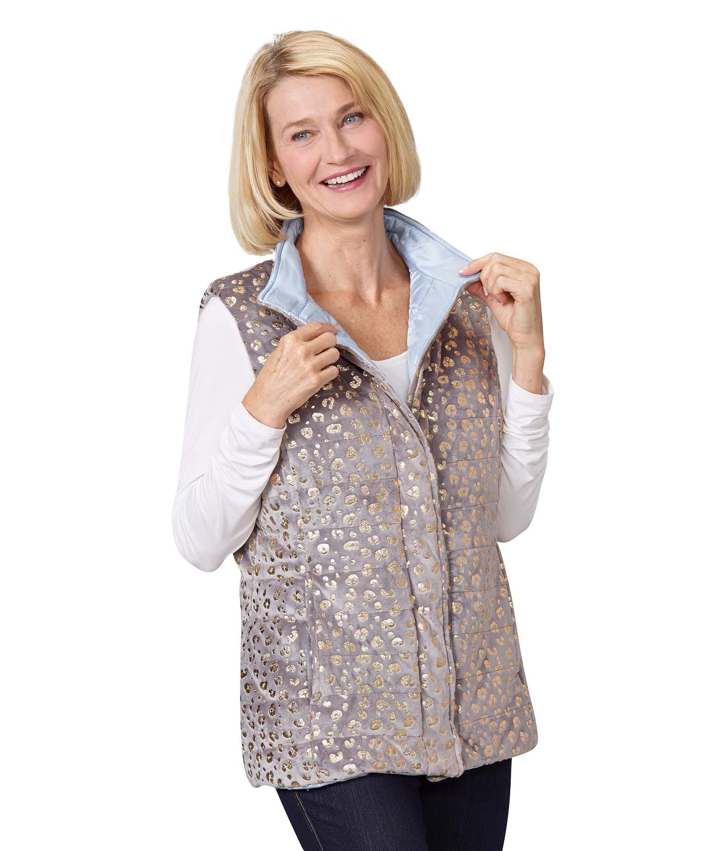 Women's Reversible Magnetic Snap Front Puffer Vest - Clearance