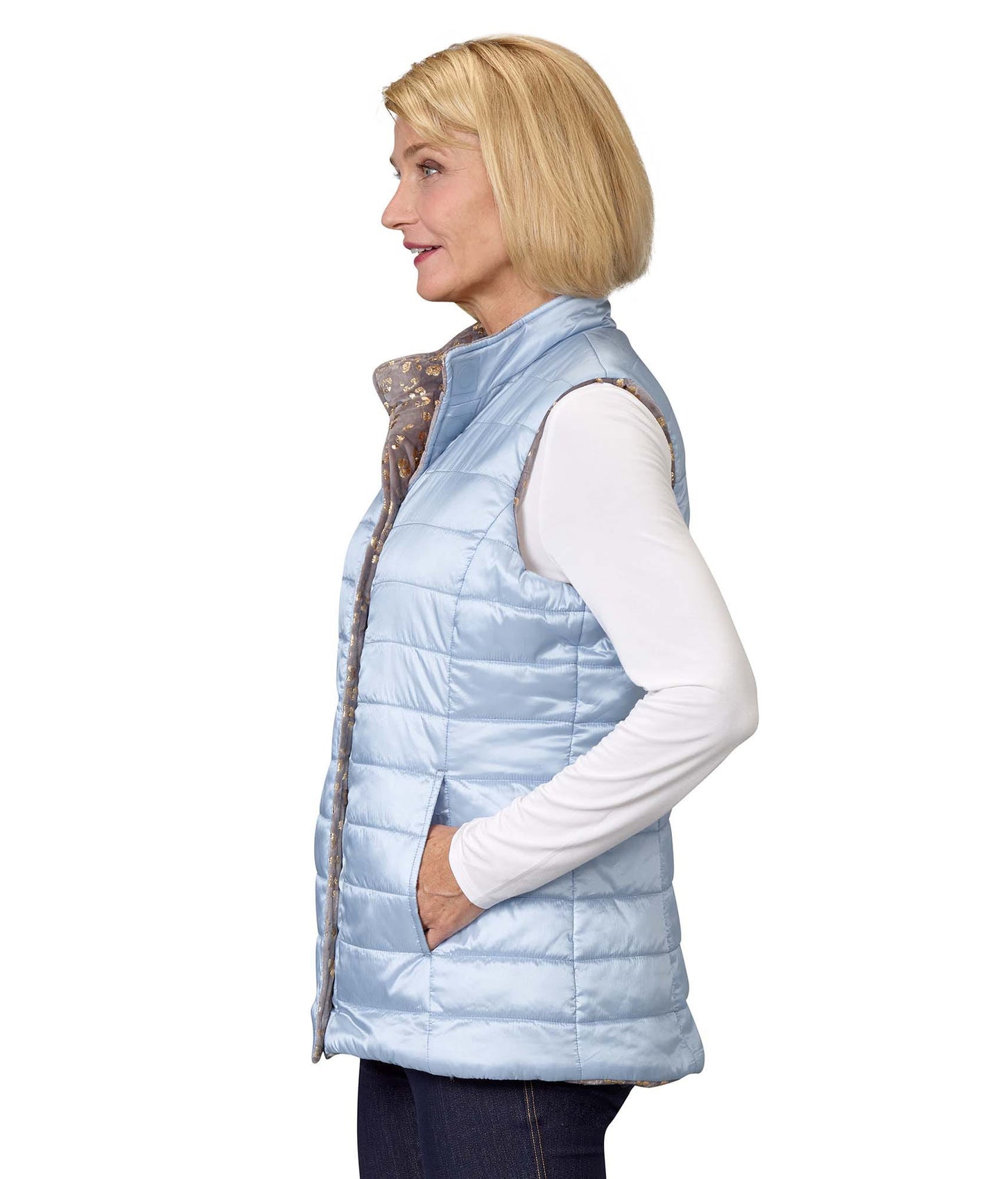 Women's Reversible Magnetic Snap Front Puffer Vest - Clearance