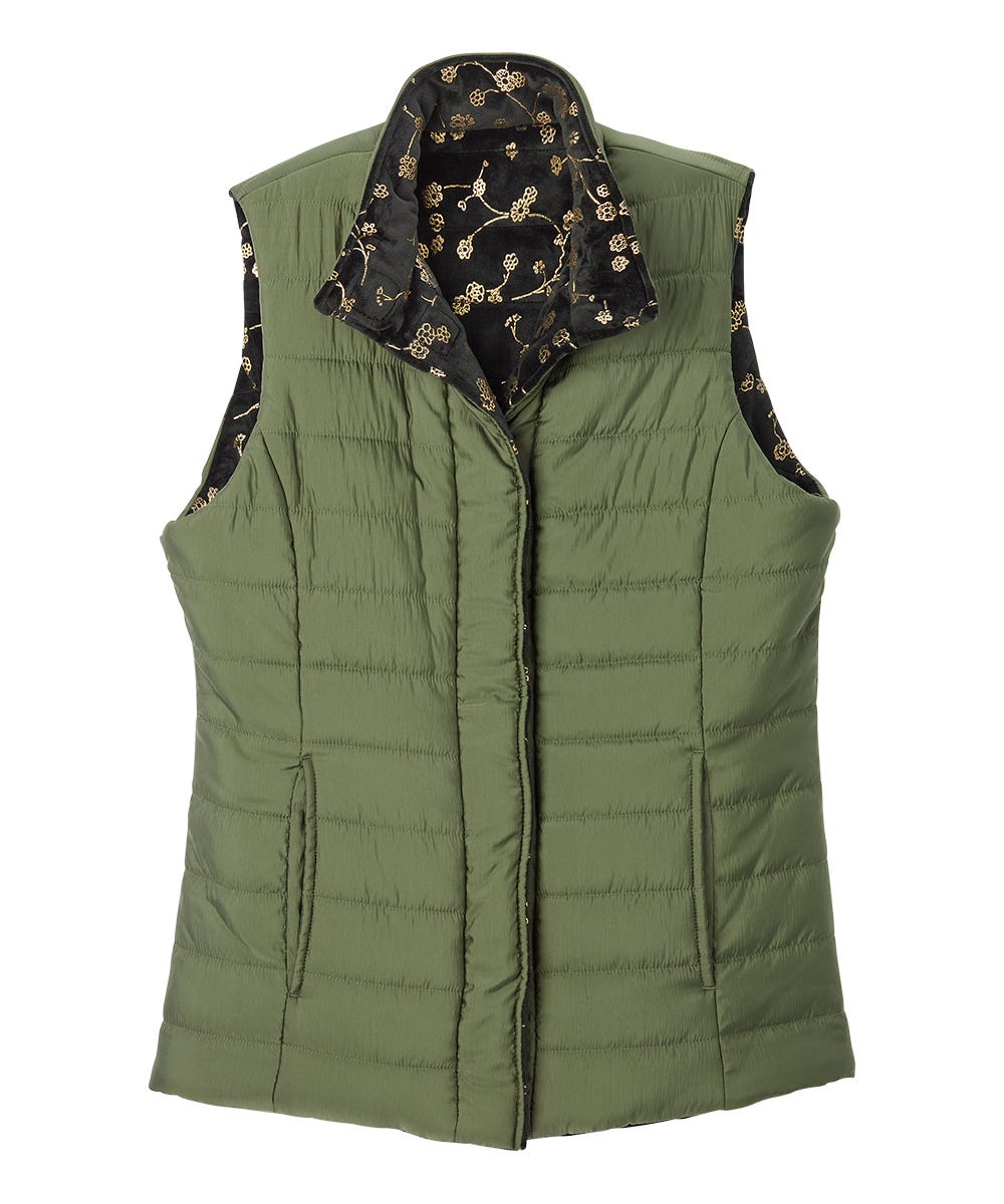 Women's Reversible Magnetic Snap Front Puffer Vest