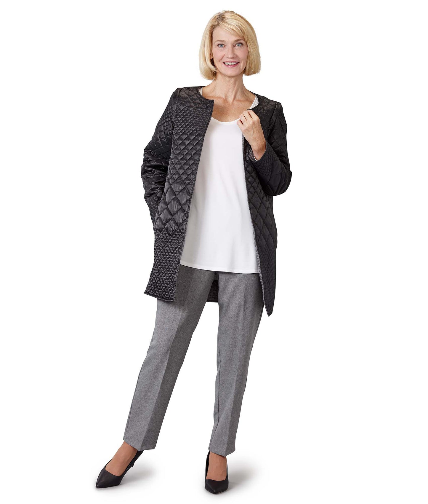 Women's Self Dressing Reversible Quilted Jacket with Detachable Sleeves