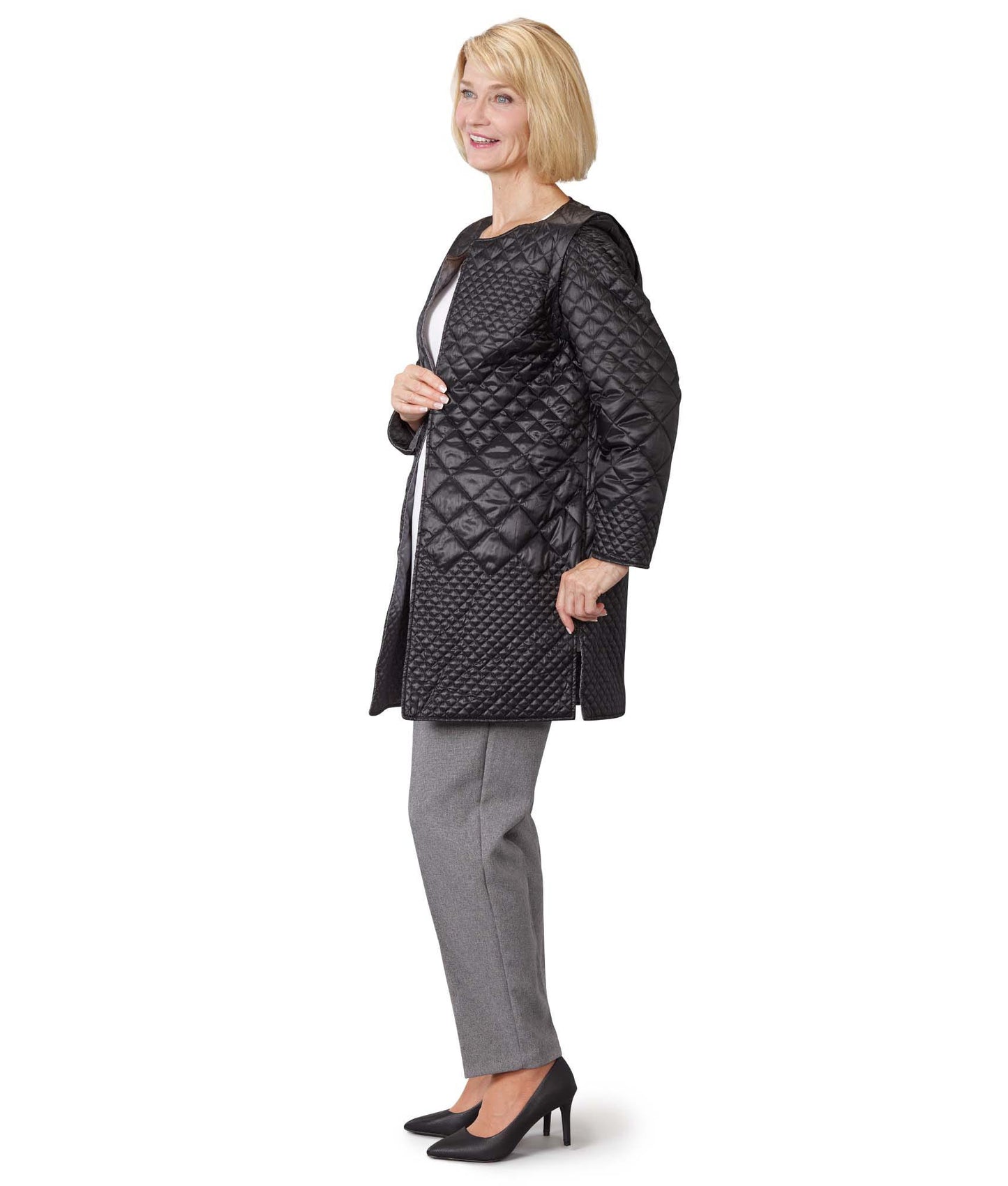 Women's Self Dressing Reversible Quilted Jacket with Detachable Sleeves