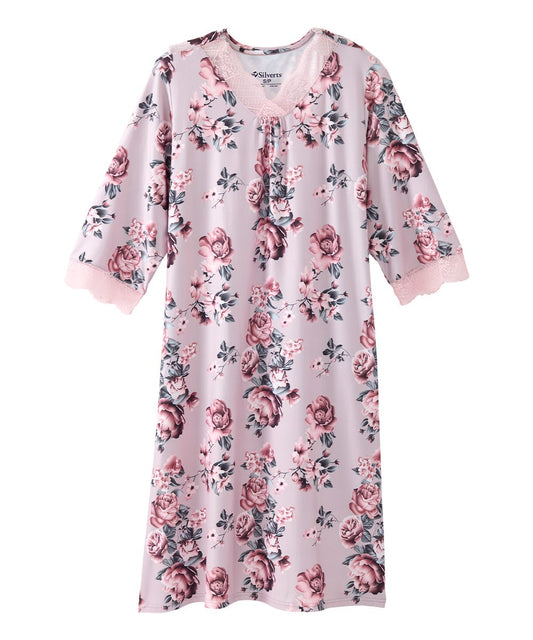 Women's Open Back V-Neck Lace Trim Nightgown