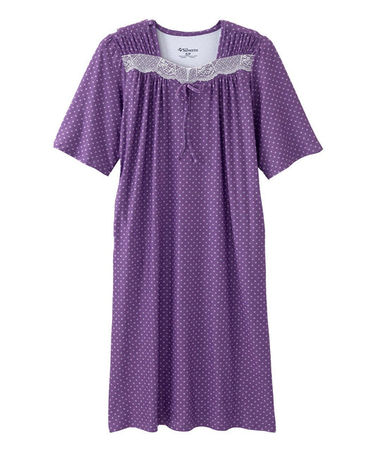 Women's Open Back Lace Trim Nightgown with Pockets