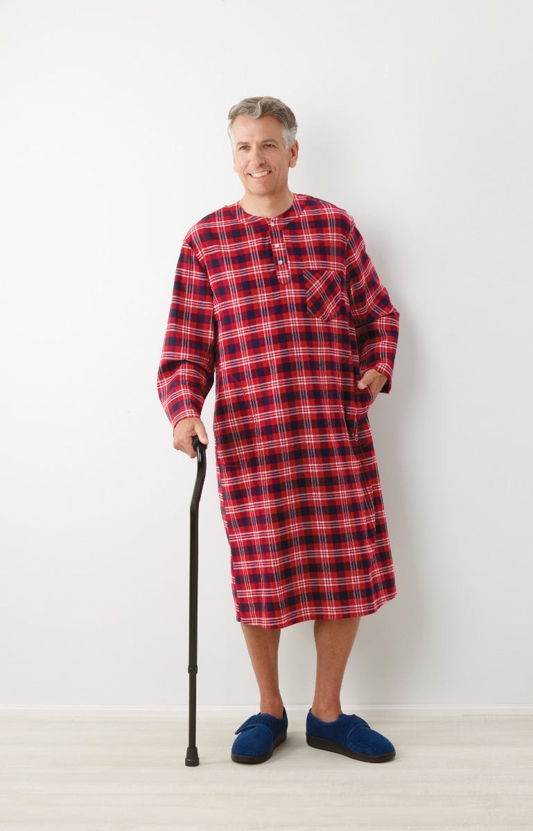 Men's Open Back No Peek Flannel Nightgown