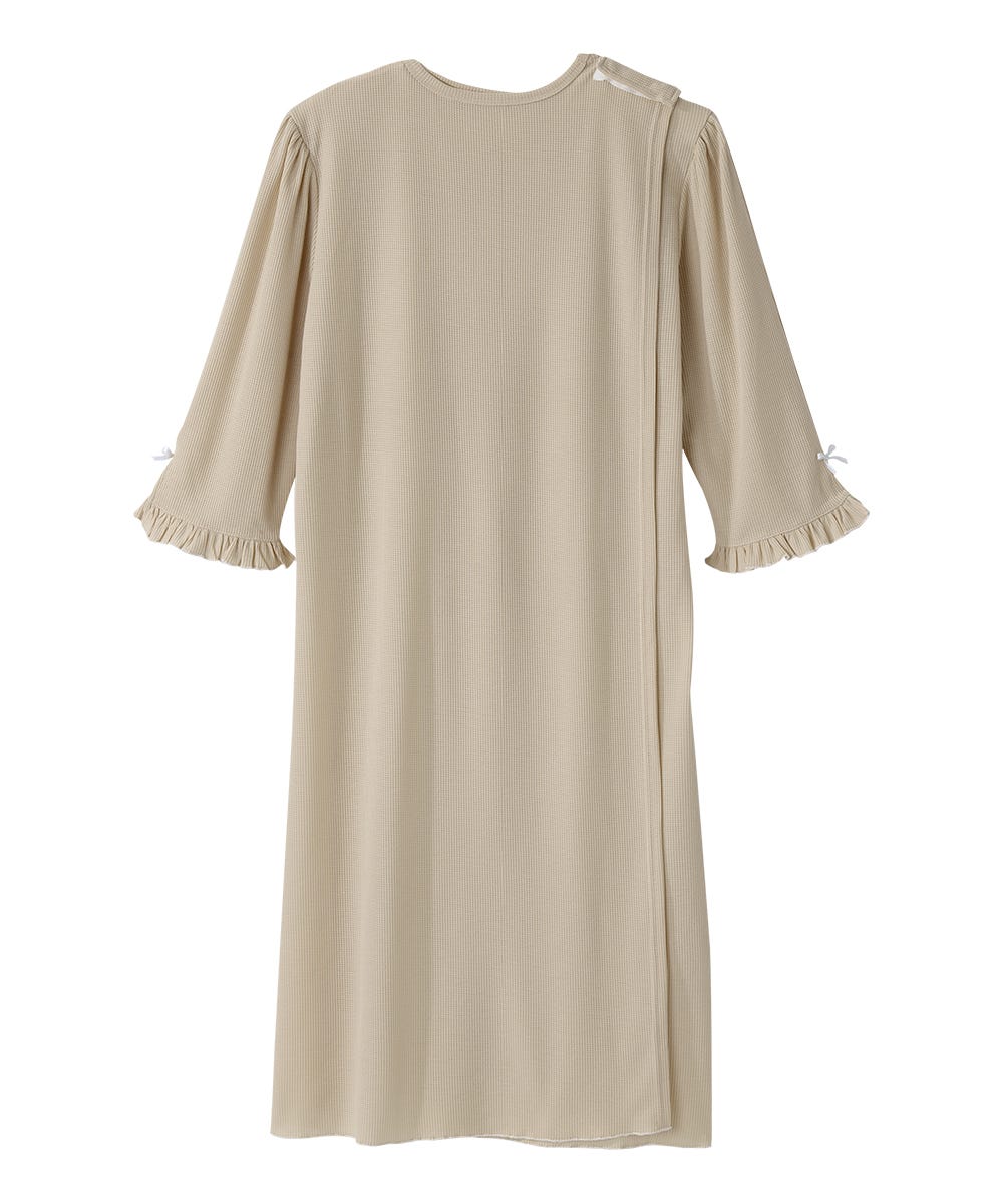 waffle knit sleep dress Qingpeng Womens Waffle Knit Sleep Dress V Neck Short Sleeve Drawstring Waist Casual Sleepwear Dress for Daily Wear