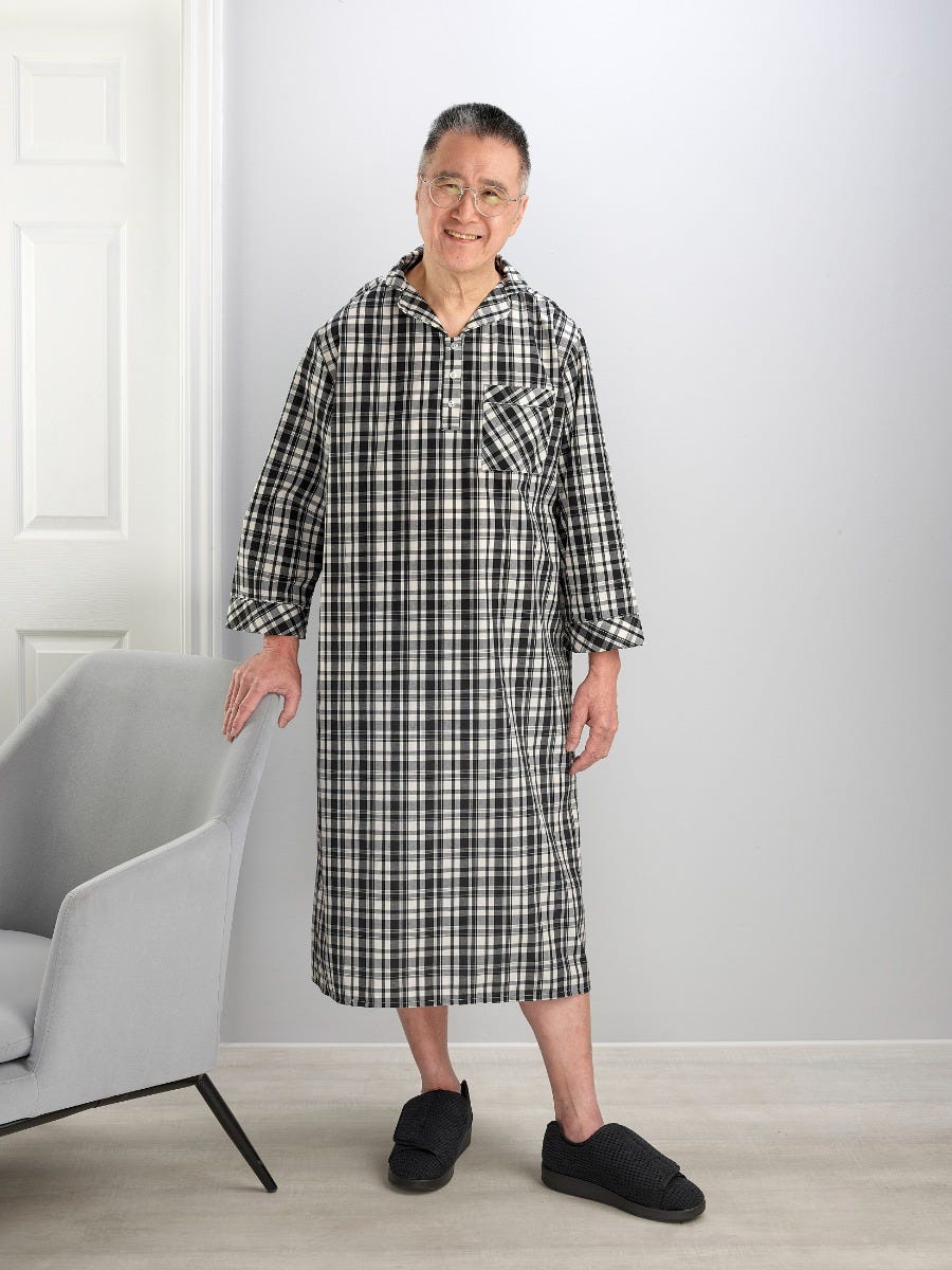 Men's Open Back Collared Nightgown