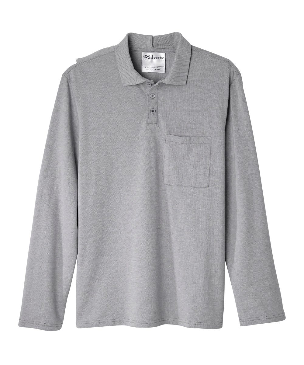Men's Adaptive Open Back Polo Shirt with Long Sleeves