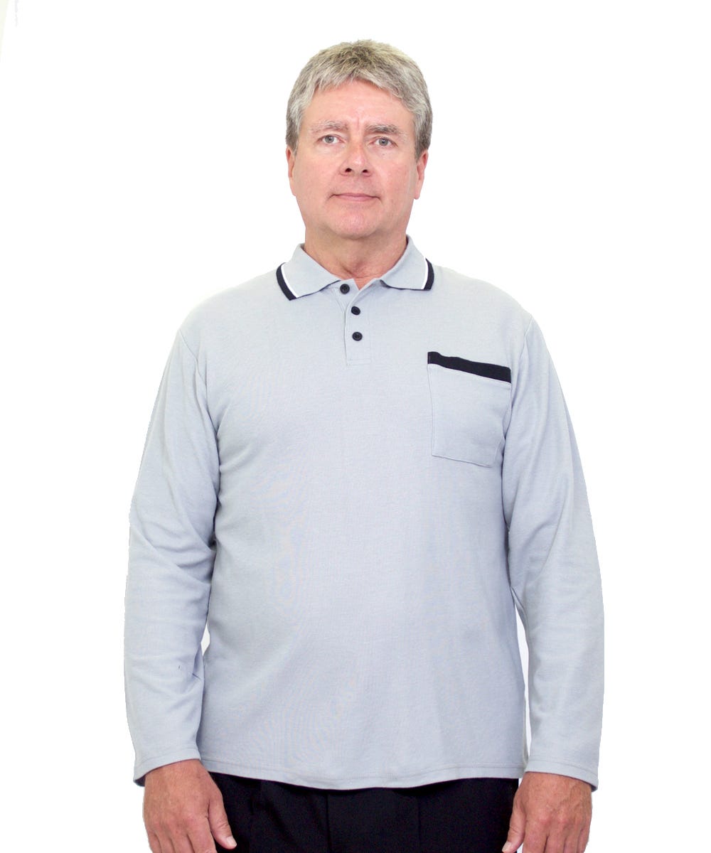 Men's Adaptive Open Back Polo Shirt with Long Sleeves - Clearance