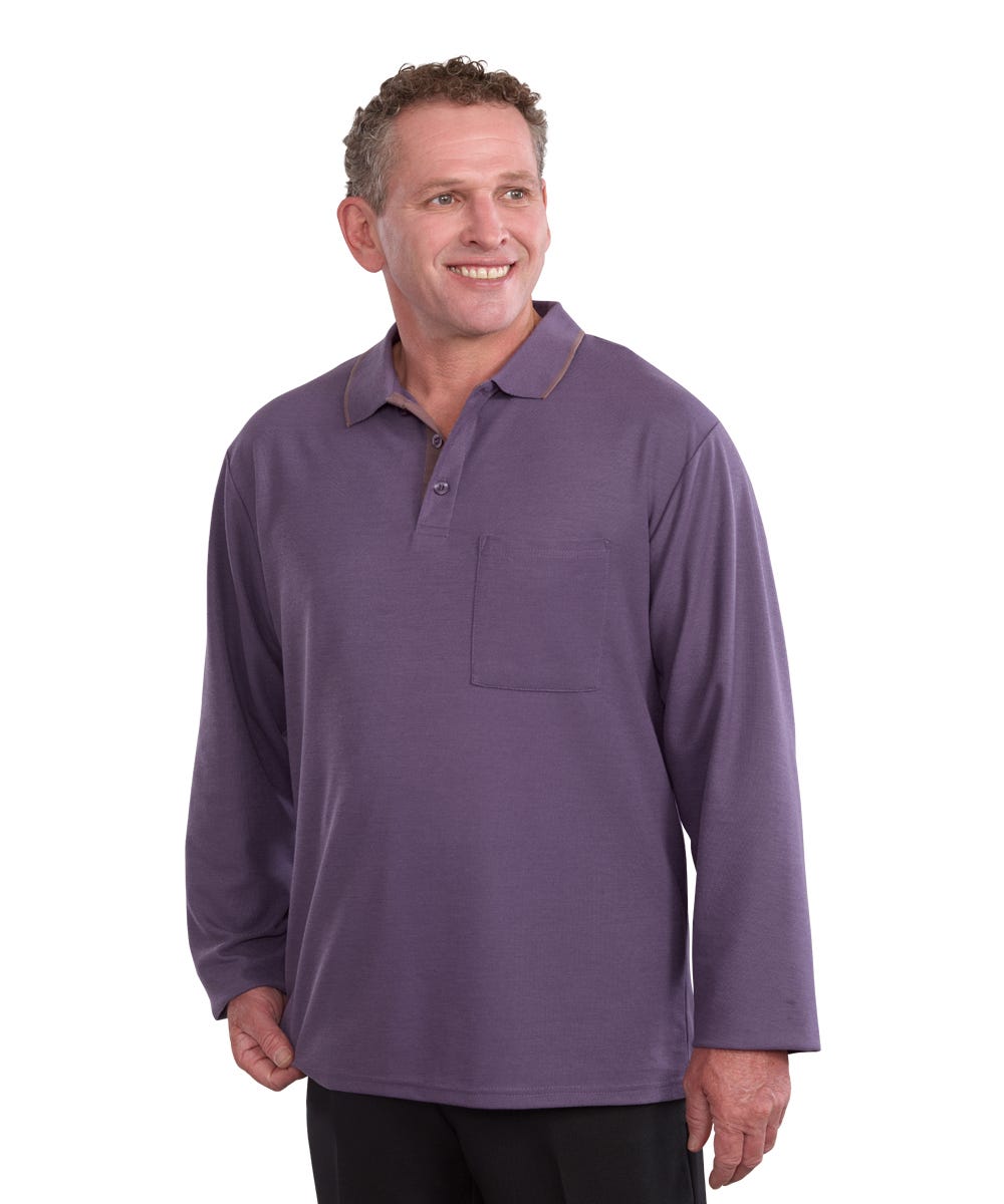 Men's Adaptive Open Back Polo Shirt with Long Sleeves - Clearance