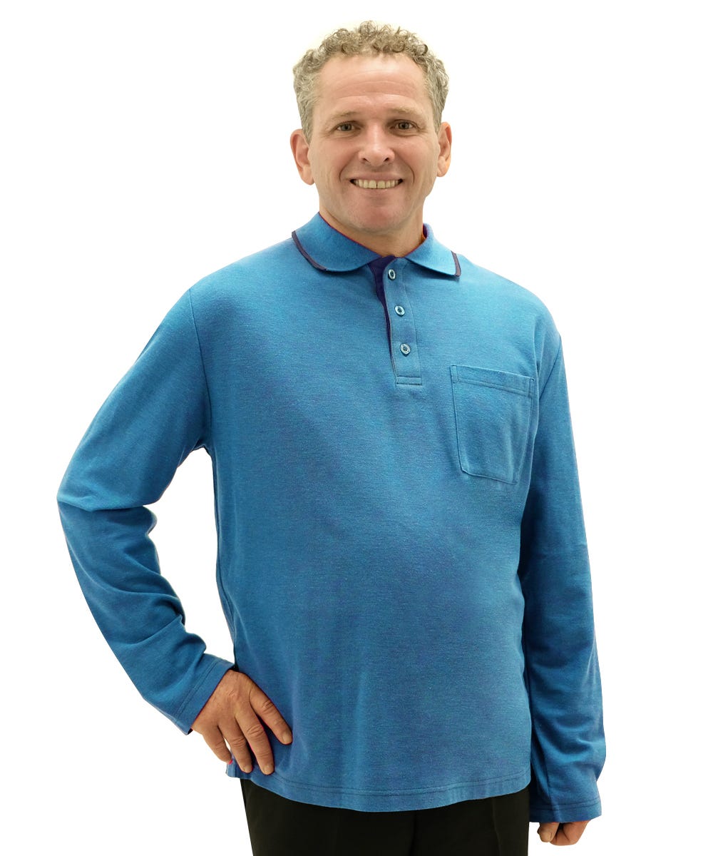 Men's Adaptive Open Back Polo Shirt with Long Sleeves - Clearance