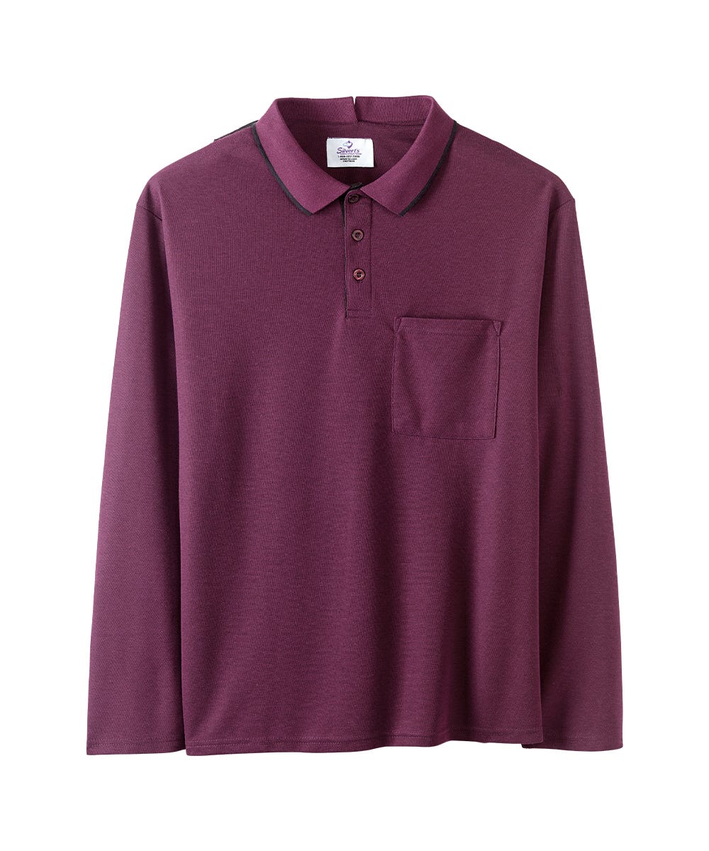 Men's Adaptive Open Back Polo Shirt with Long Sleeves - Clearance