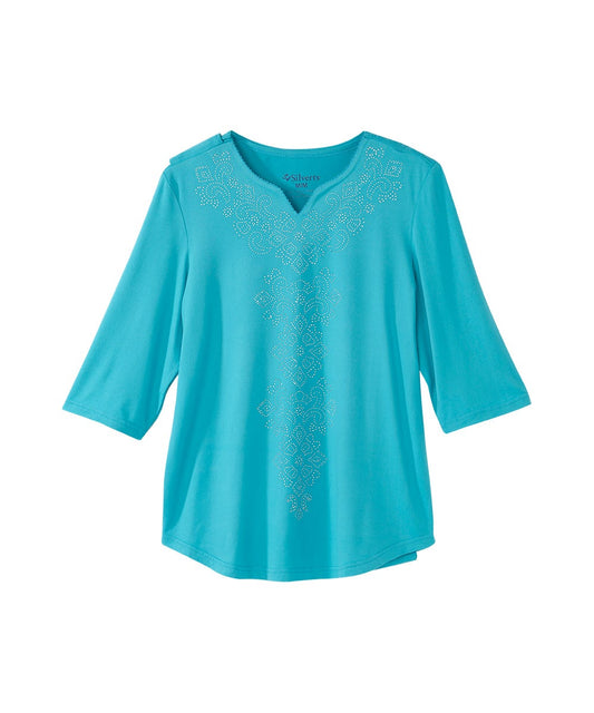 Women's Open Back V-Neck Embellished Top