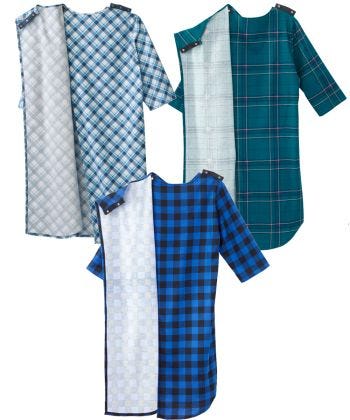 Men's Open Back Flannel Nightgown Bundle - 3 Pack 