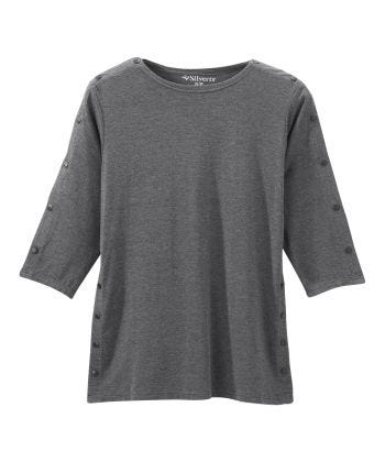 Womens Post-Surgical Top With Snaps Heather Gray